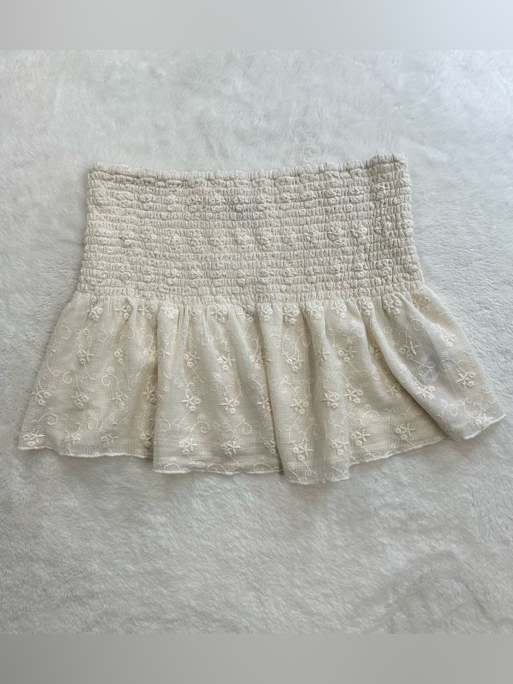 American Eagle NWT Embroidered Smocked Babydoll Tube Top Cream White Size M